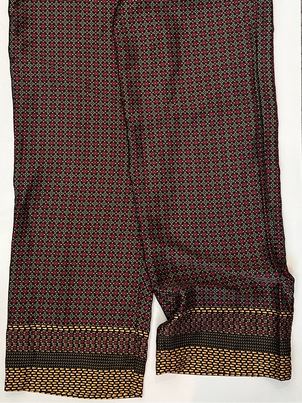 Joe Fresh Burgundy and Black Patterned summer Pants with Gold Hem - Boho summer